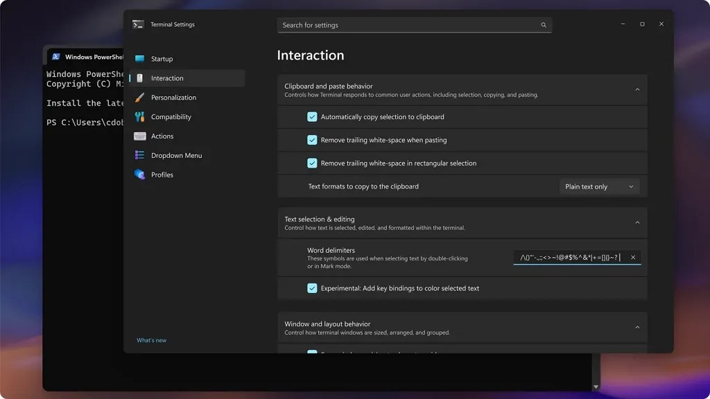 Terminal new checkboxes