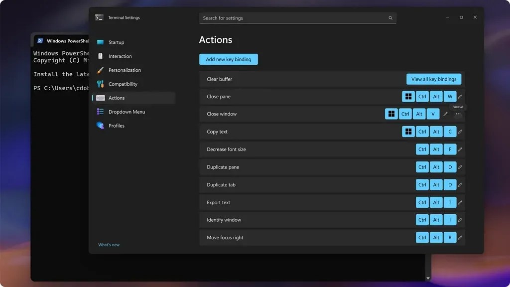 Terminal Actions settings