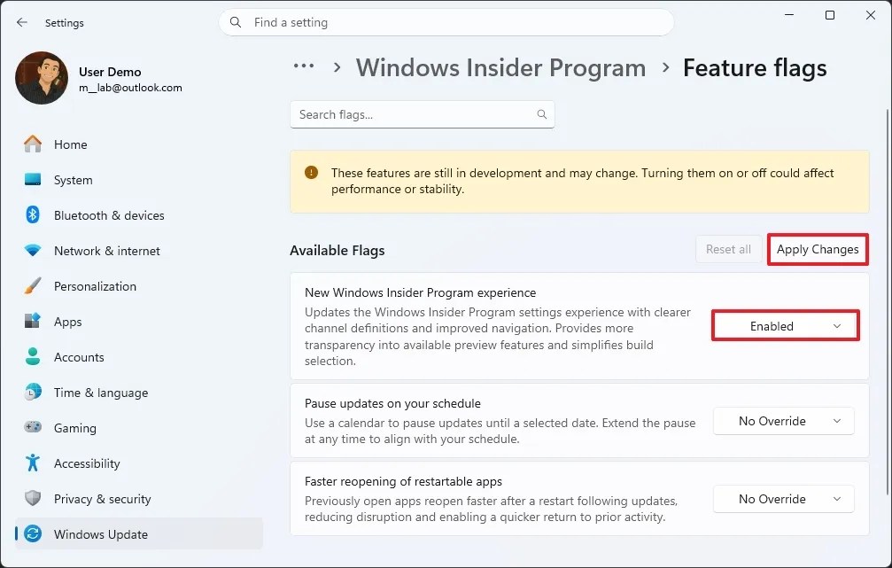Enable Windows 11 hidden features using flags