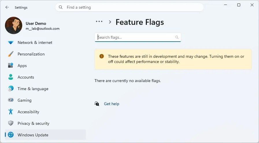 Feature Flags page