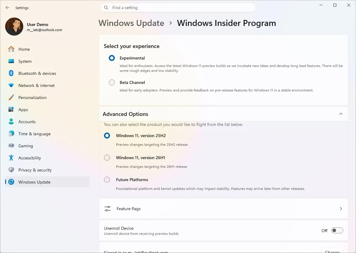 Windows Insider Program new settings