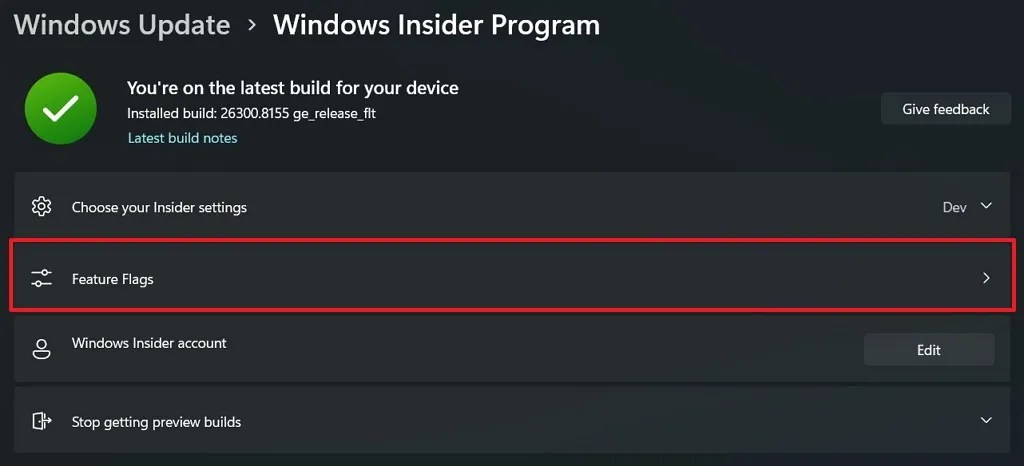 Windows Insider Program Feature flags