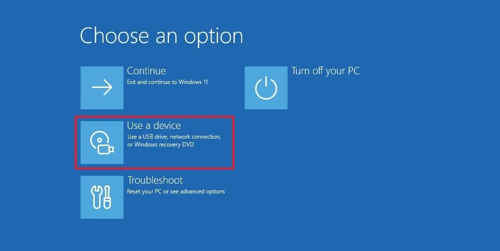 WinRE Use a device option
