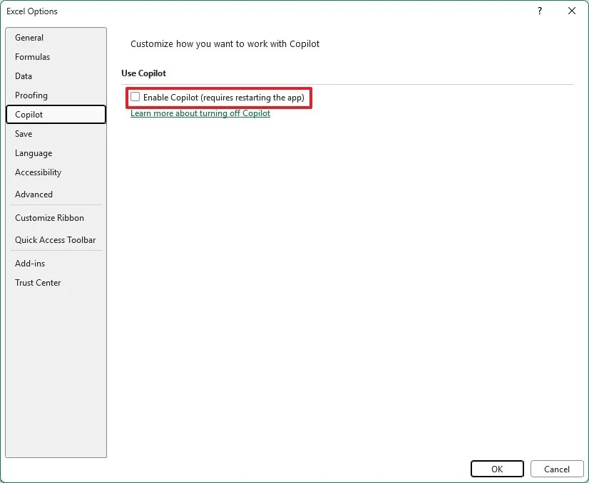 Disable Copilot in Excel