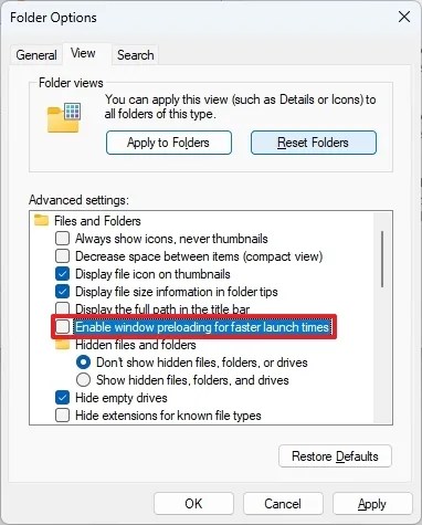 Disable window preloading for faster launch times