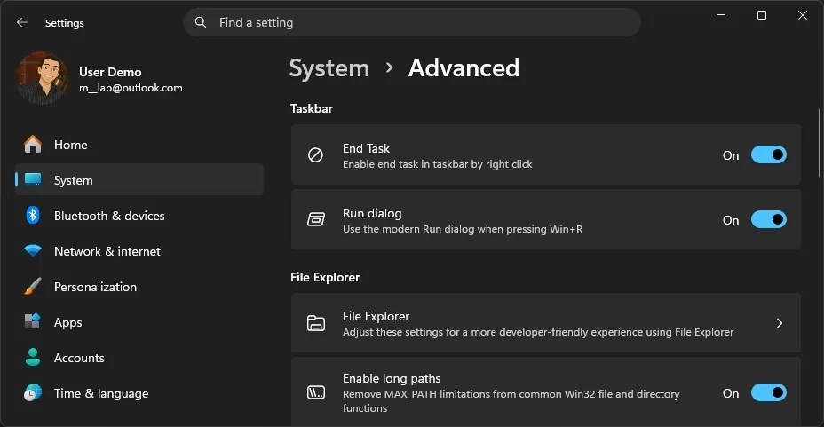 Run enable option