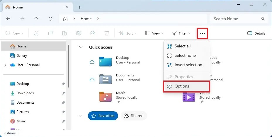 File Explorer open Folder Options