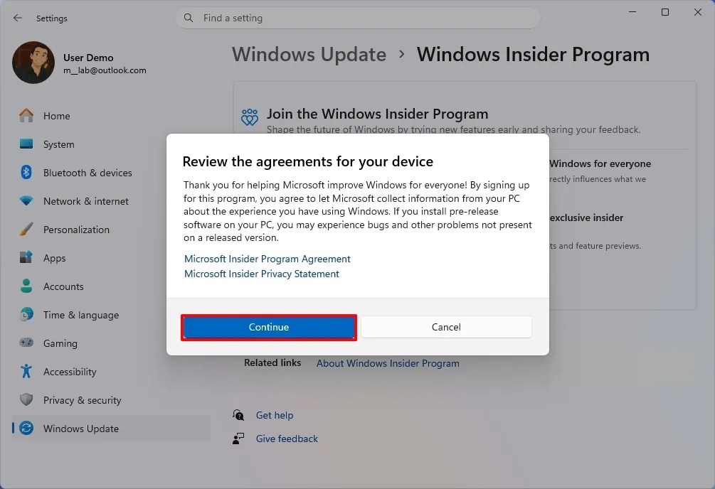 Insider Program terms