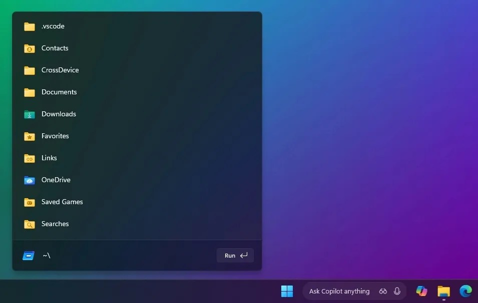 Run ~\ quick user folder access 