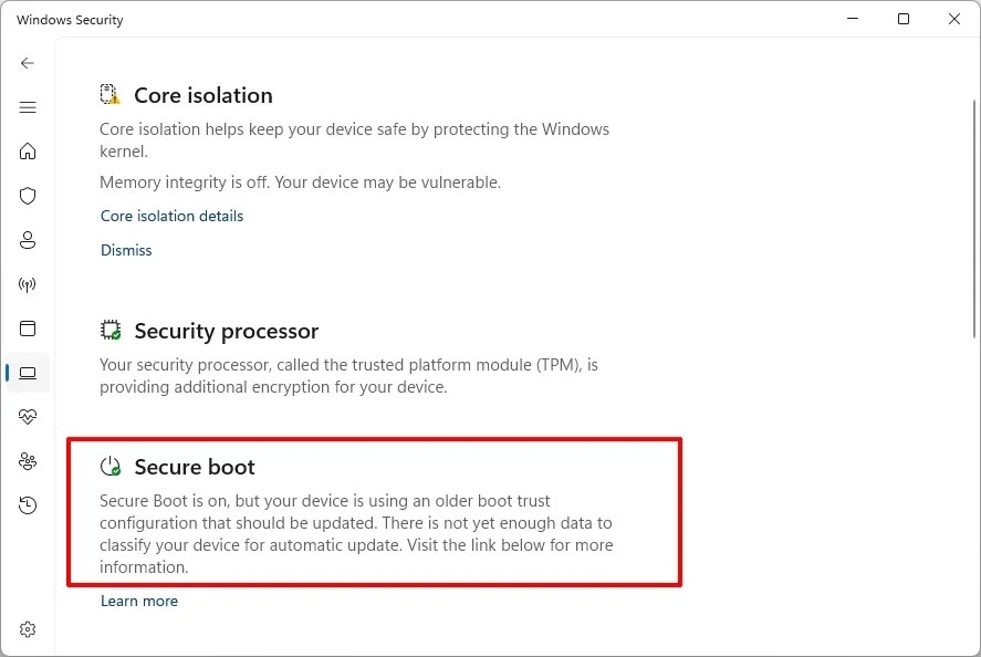 Secure Boot older trust configuration (variant 1)