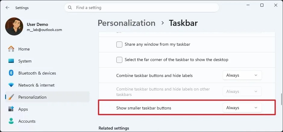 Show smaller taskbar buttons
