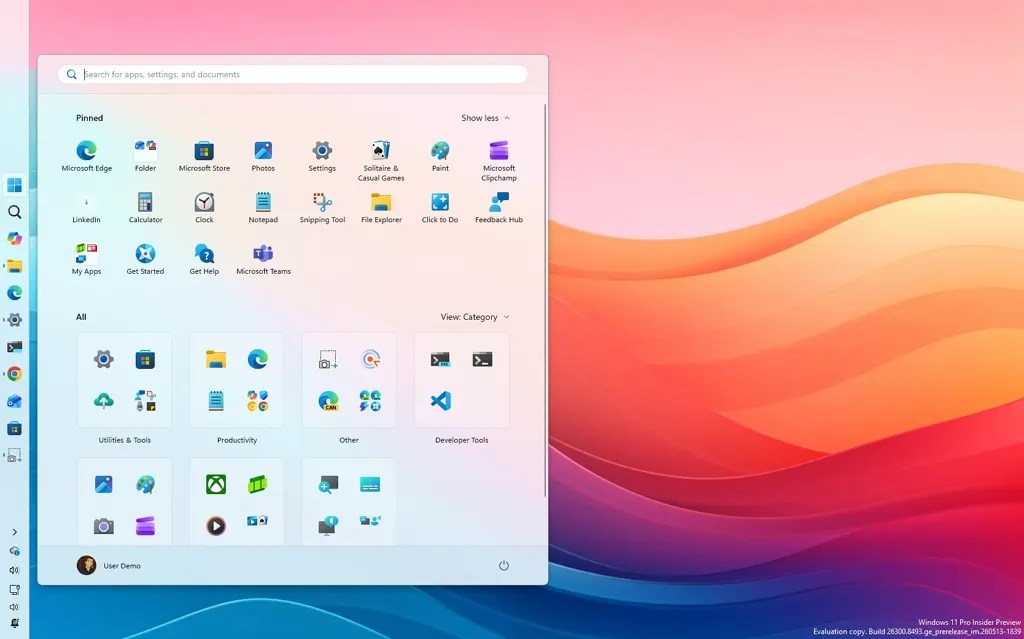 Taskbar left position