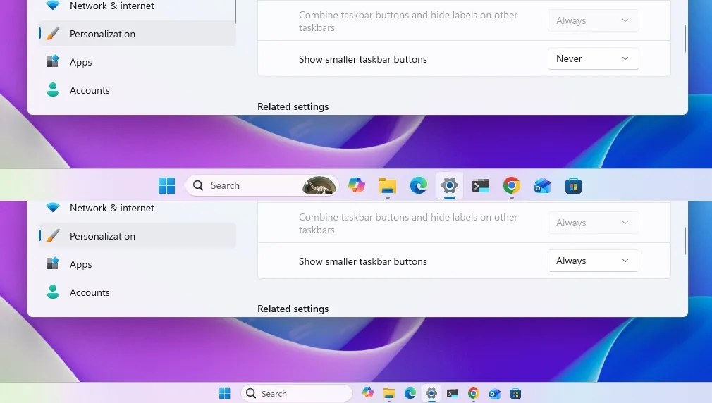Tall and smaller Taskbar view