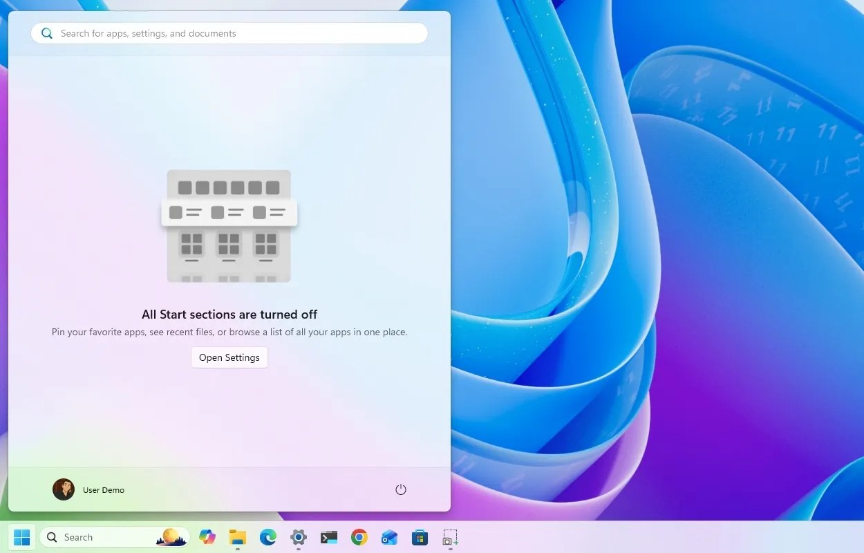 Empty Start menu