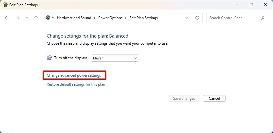 Control Panel Change advanced power settings