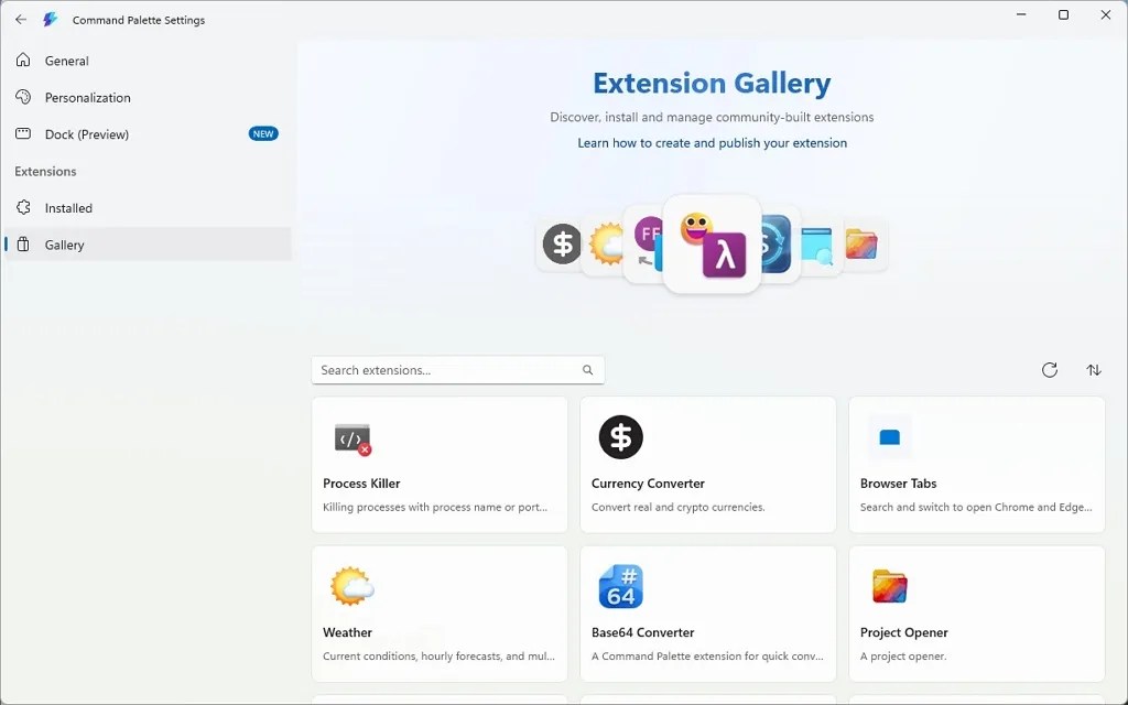Command Palette Extension Gallery