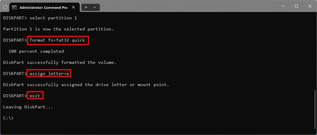 Format FAT32 command