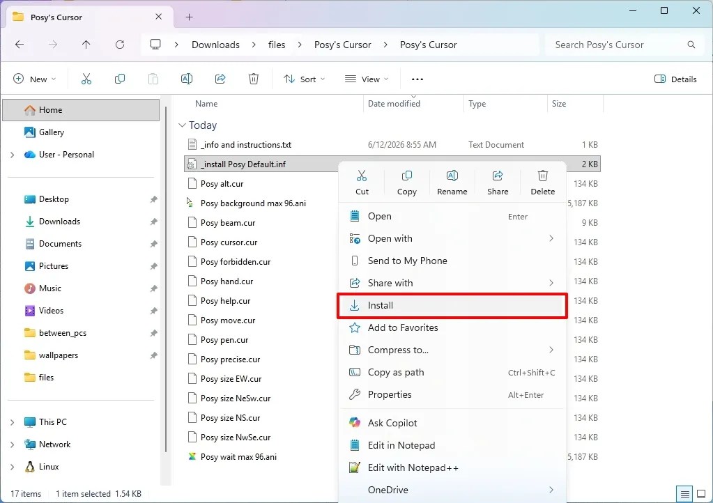 Install Posy's Cursor on Windows 11