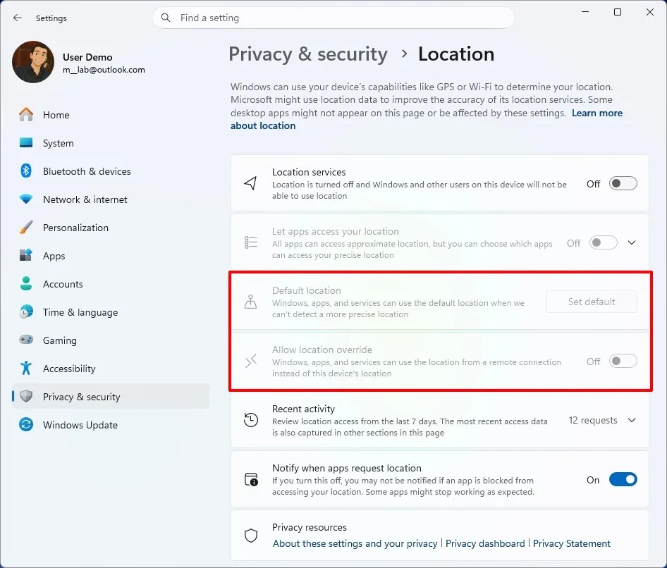 Location new default behaviors