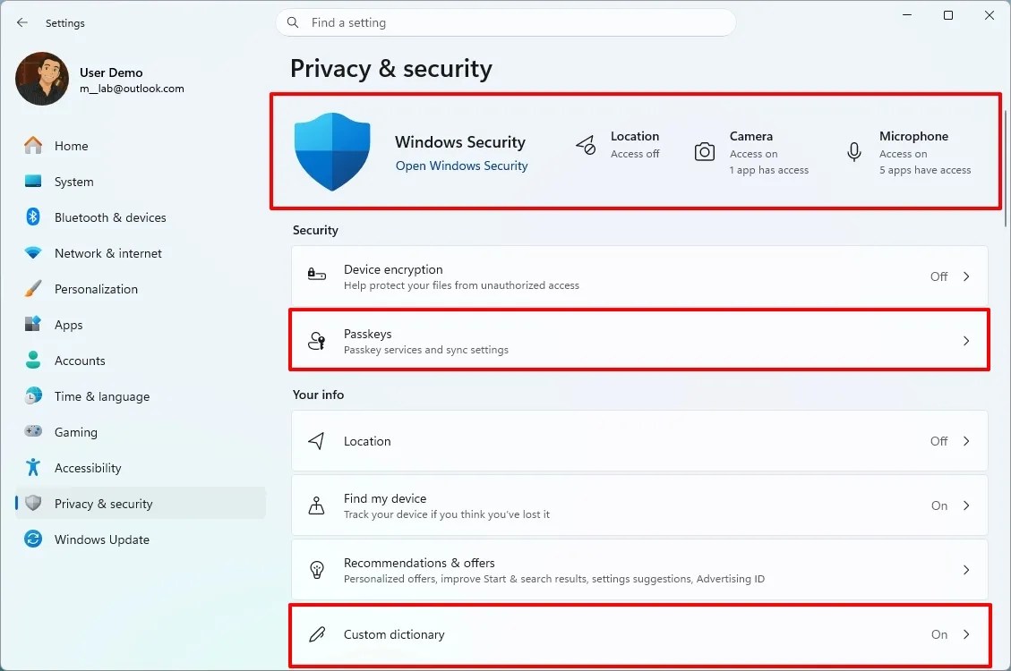New Privacy & security page