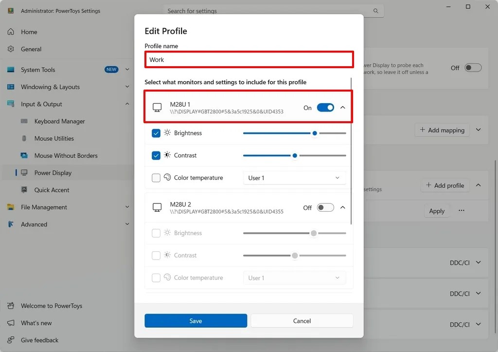 Power Display edit profile