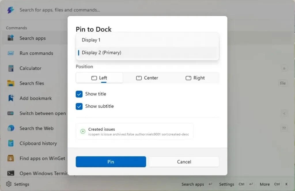PowerToys Dock new settings