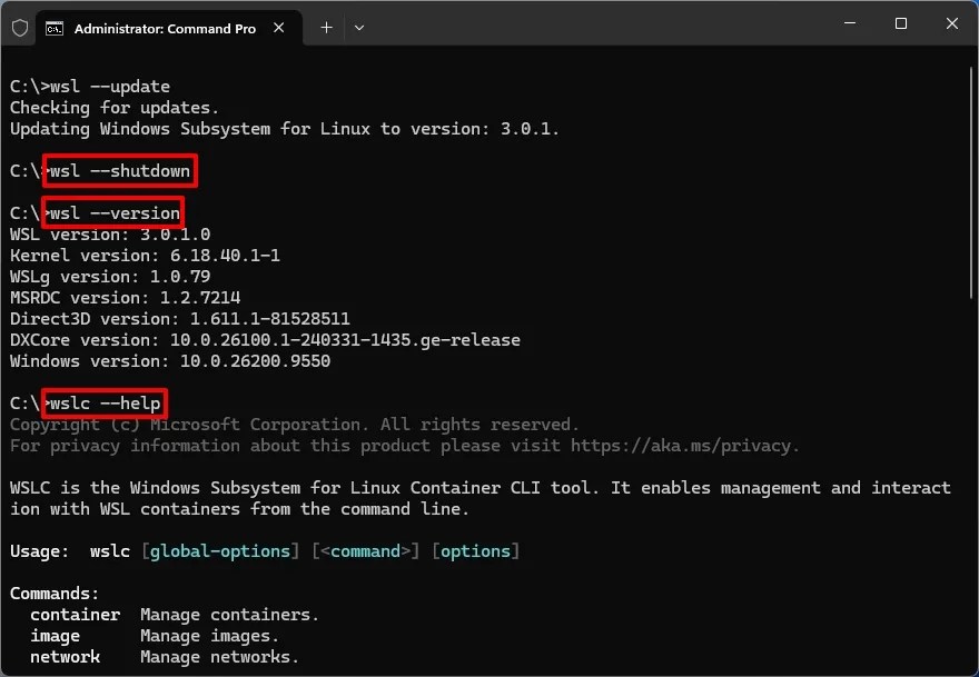 wslc command