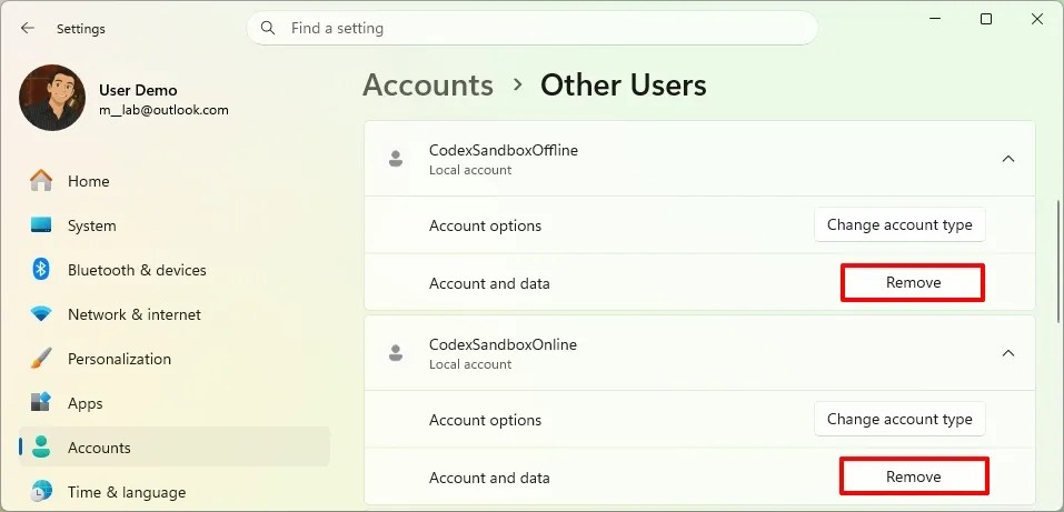 CodexSandboxOffline and CodexSandboxOnline accounts