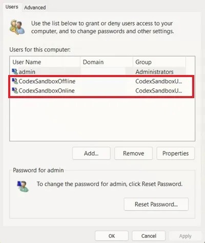 CodexSanboxOffline user account