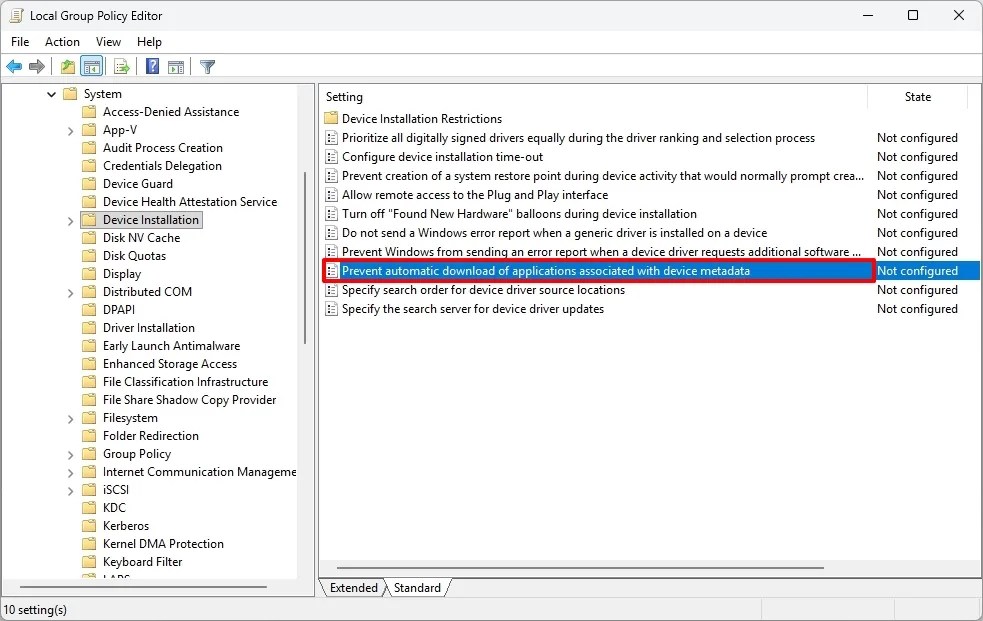 Group Policy Device Installation policies
