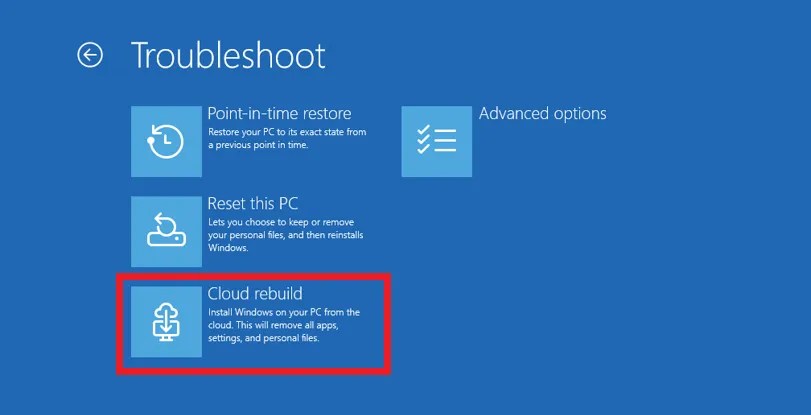 Cloud rebuild option