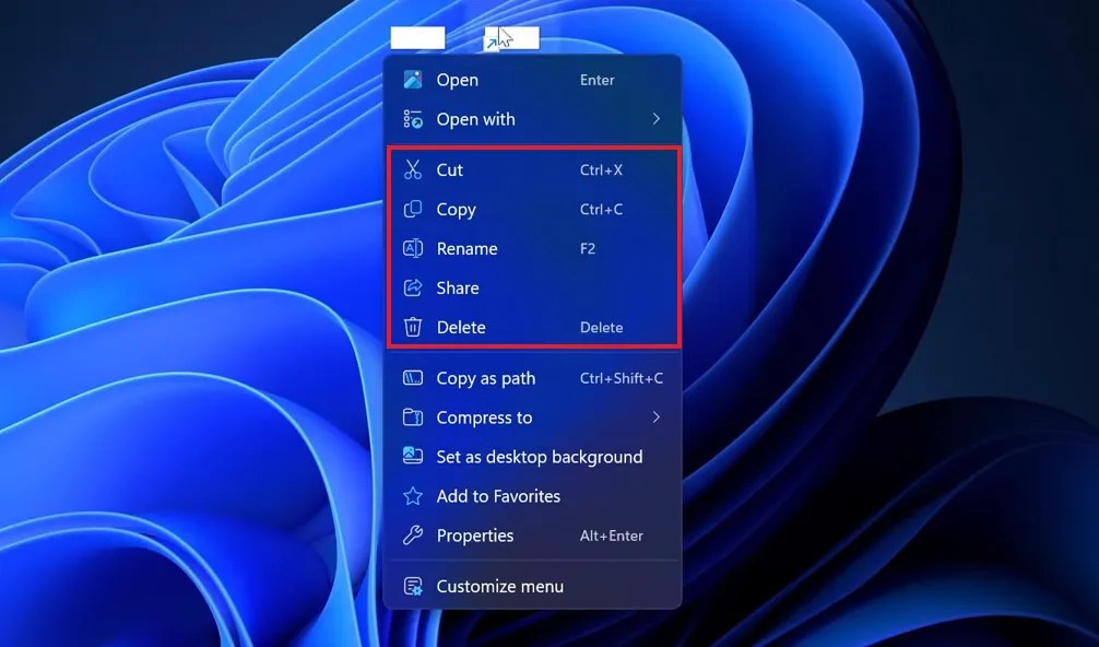 Context menu frequent options in listing