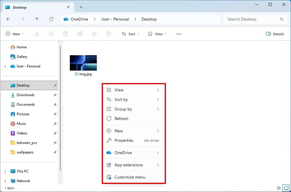 File Explorer with Refresh option in the new context menu