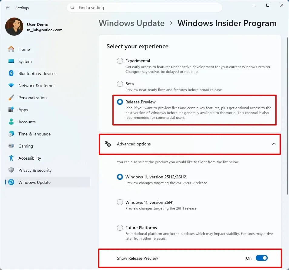 Windows Insider Program Release Preview