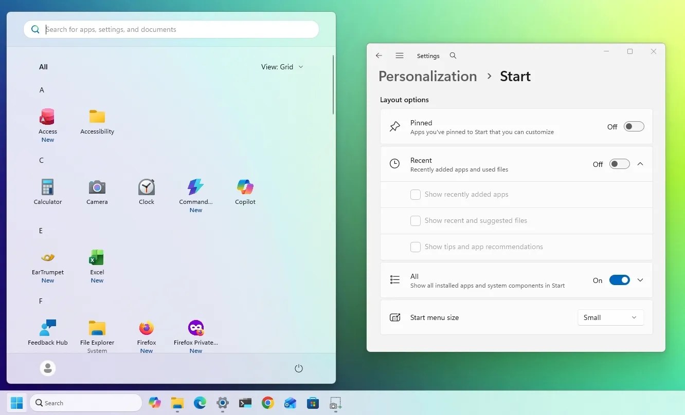 Start menu new design