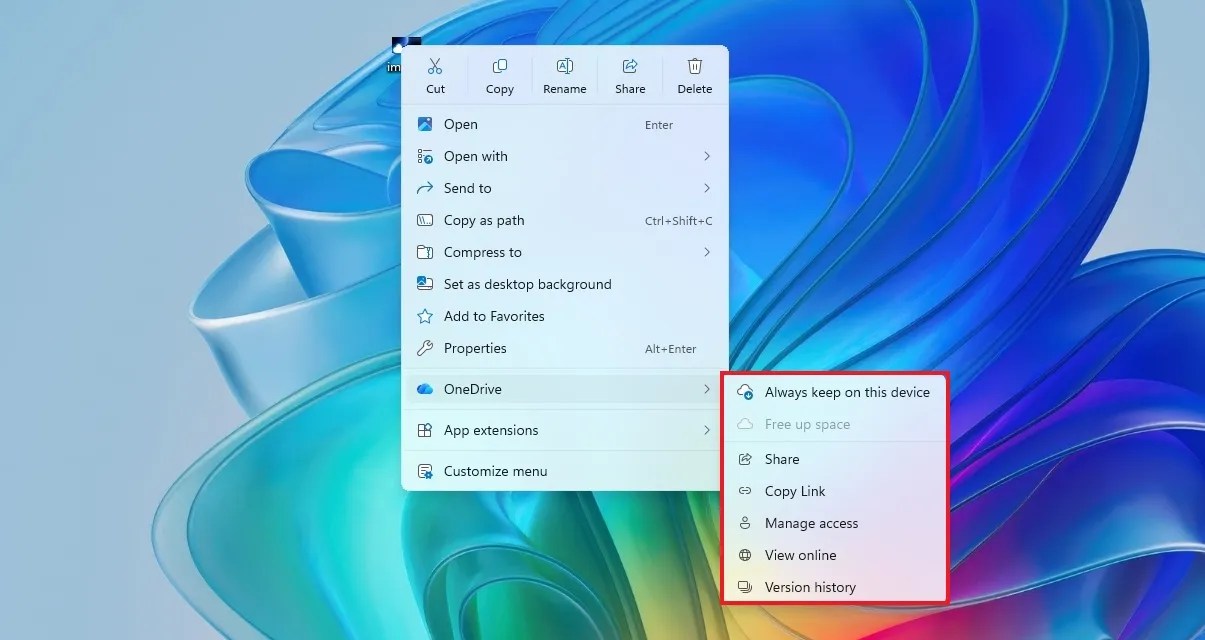 OneDrive new context menu / Image: Mauro Huculak