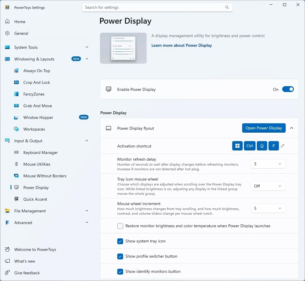Power Display settings