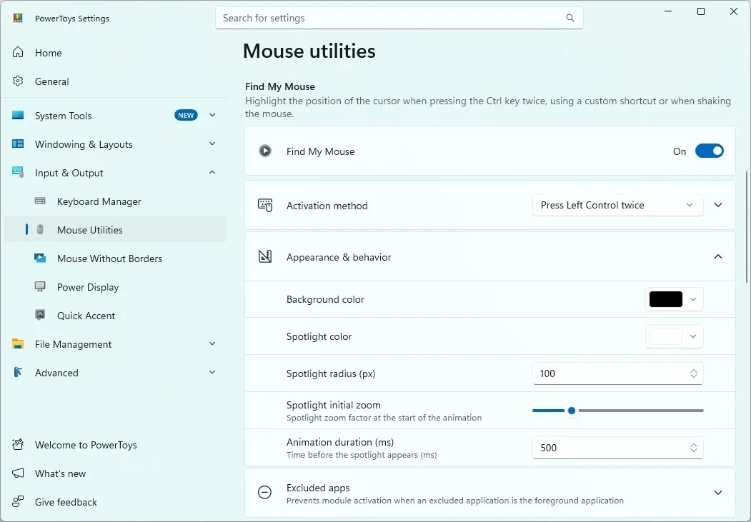 PowerToys Find My Mouse