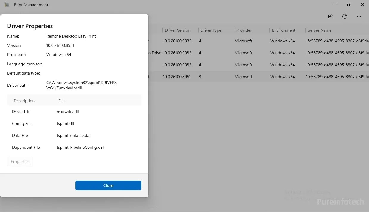 Print Management modern dialog