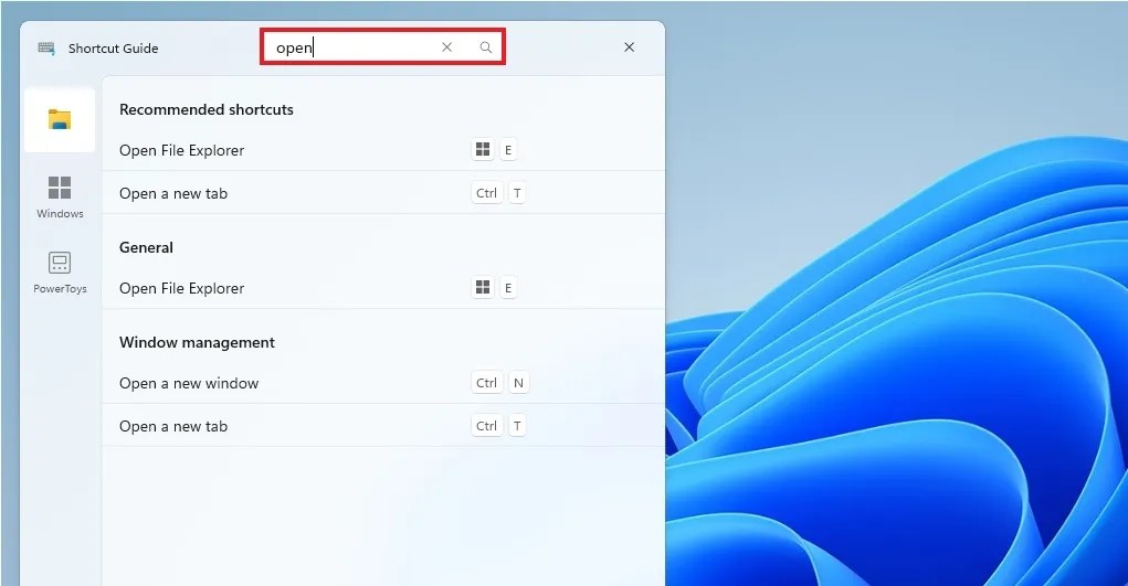 Shortcut Guide search update