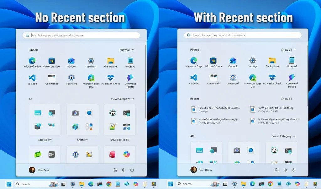 Start menu Recent section / Image: Mauro Huculak
