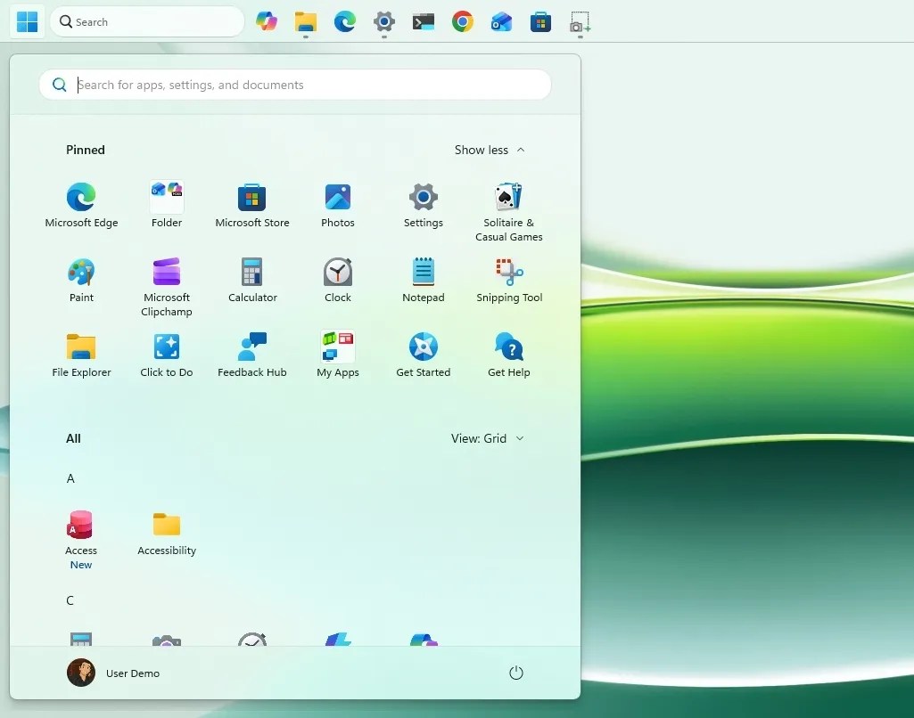 Taskbar in top position