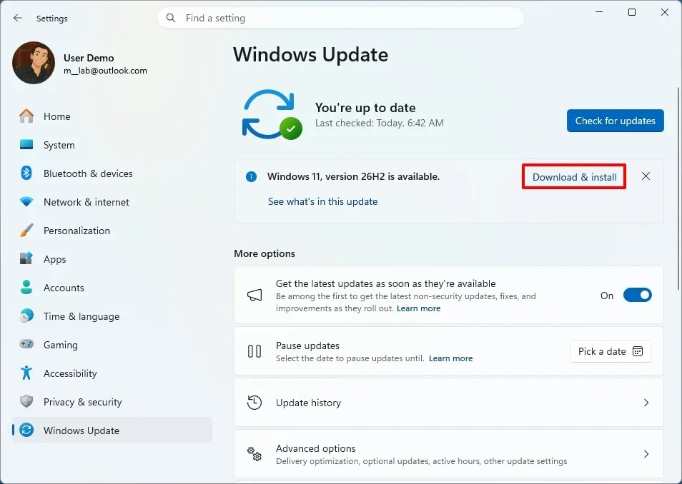 Windows 11 26H2 install from Windows Update