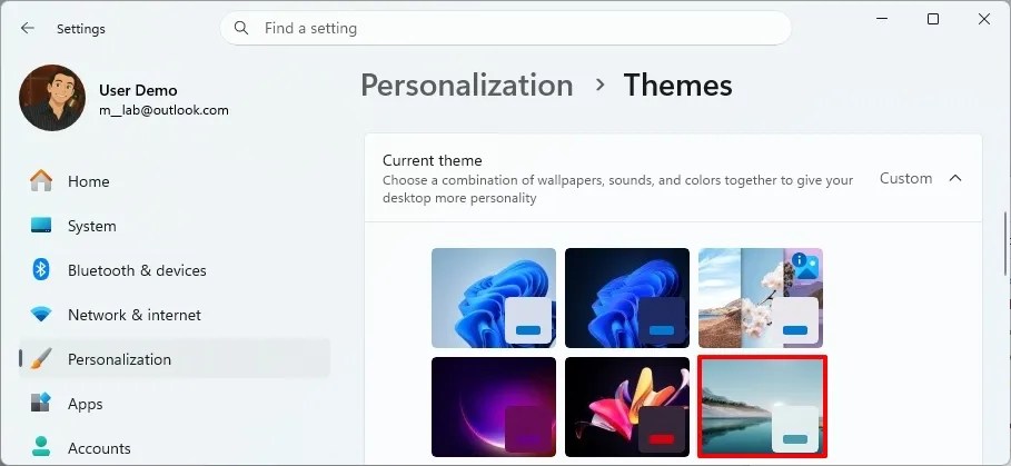 Windows 11 themes page