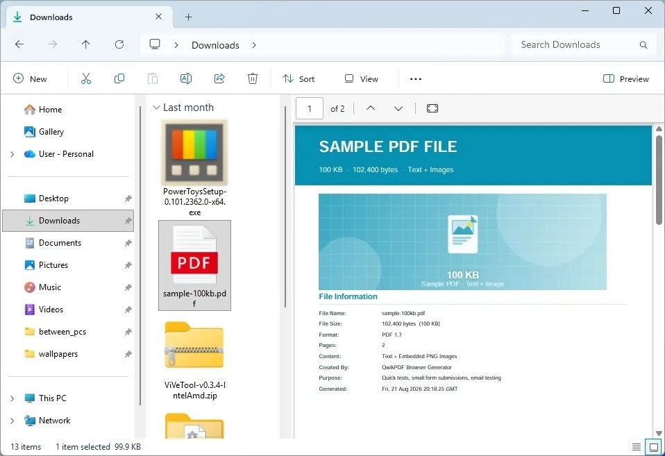 File Explorer new download preview