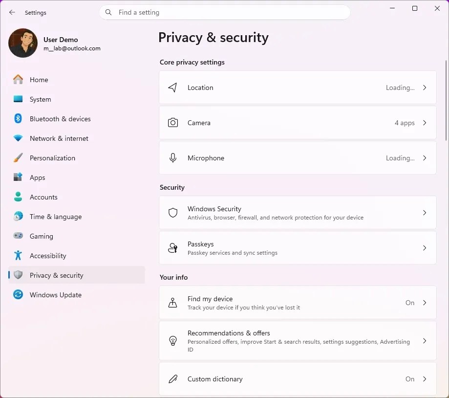 Privacy and security updated page