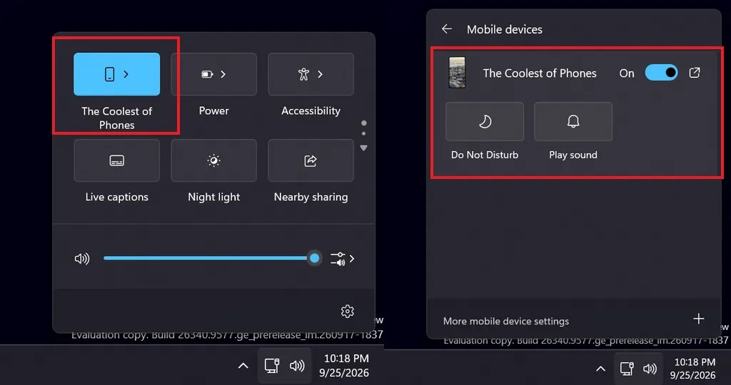Mobile Devices in Quick Settings