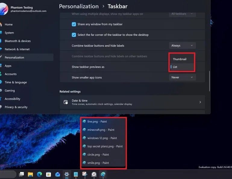 Taskbar list view option