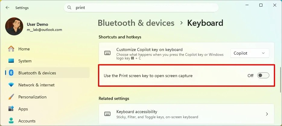 Use the Print Screen key to open screen snipping