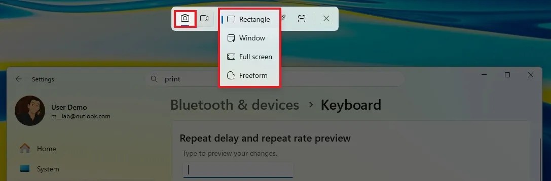 Windows + Shift + S shortcut